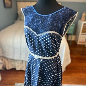 ModCloth Friday On My Mind Navy + White Polka Dot Dress size Small